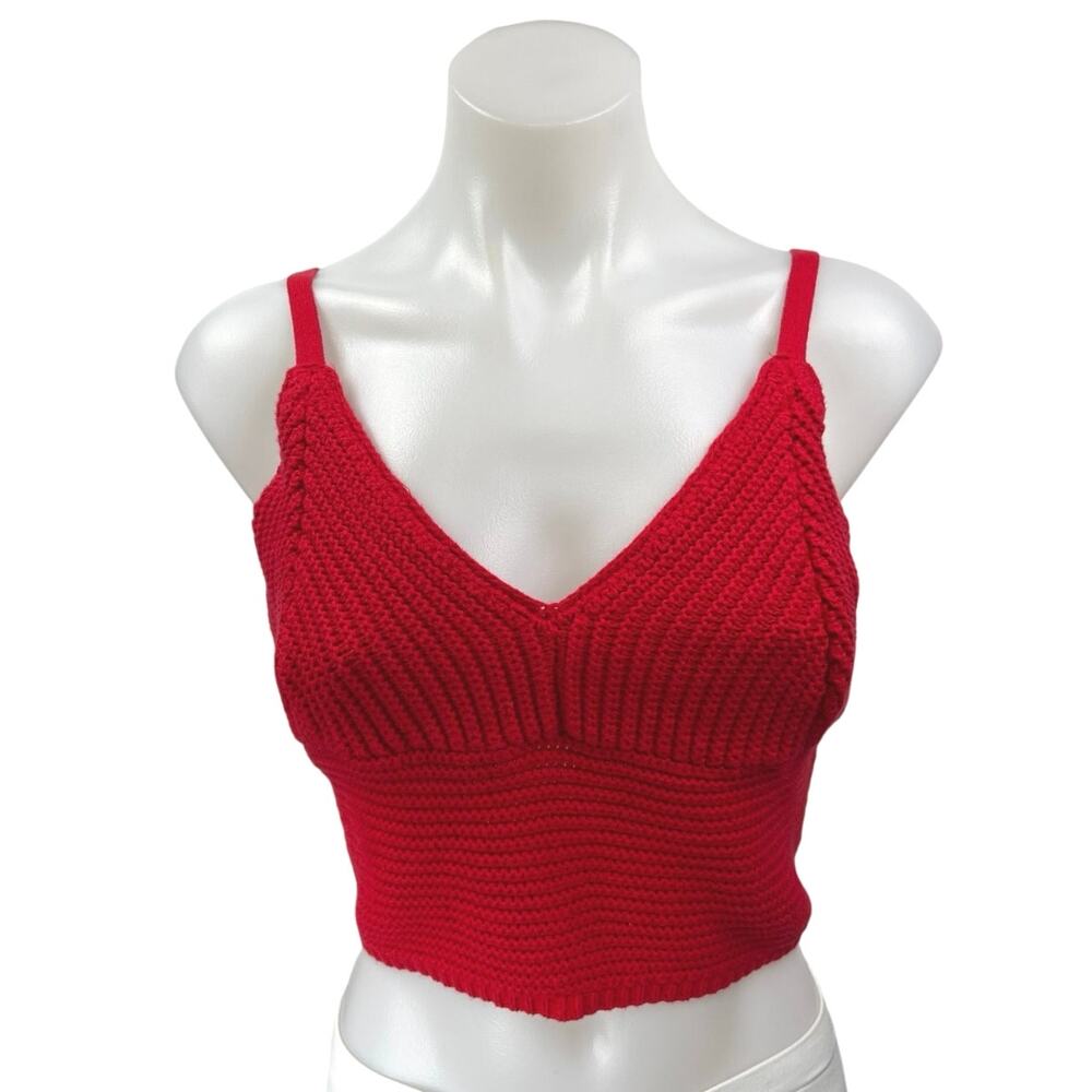 Hollister Red Sleeveless Knit Crochet Cami Camisole Bralette Crop Tank Top Sz XL